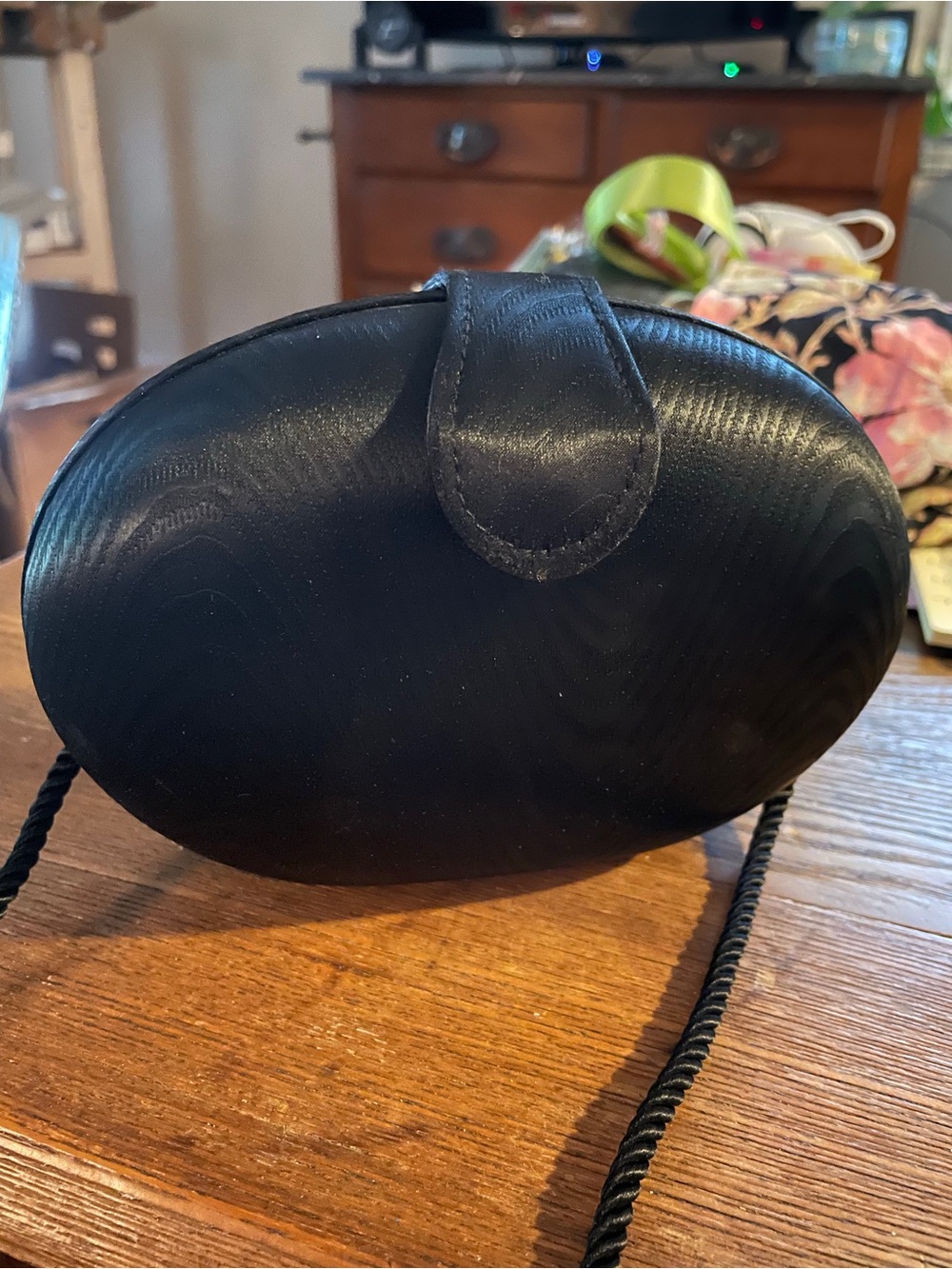 Whiting & Davis Black Oval Crossbody Clutch